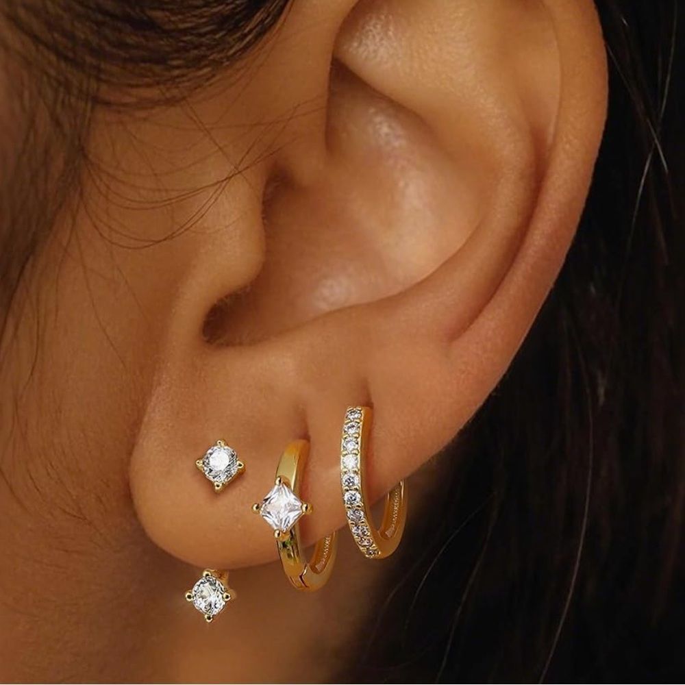NEW 14K Gold Plated Small Huggie Hoop Earrings Set
